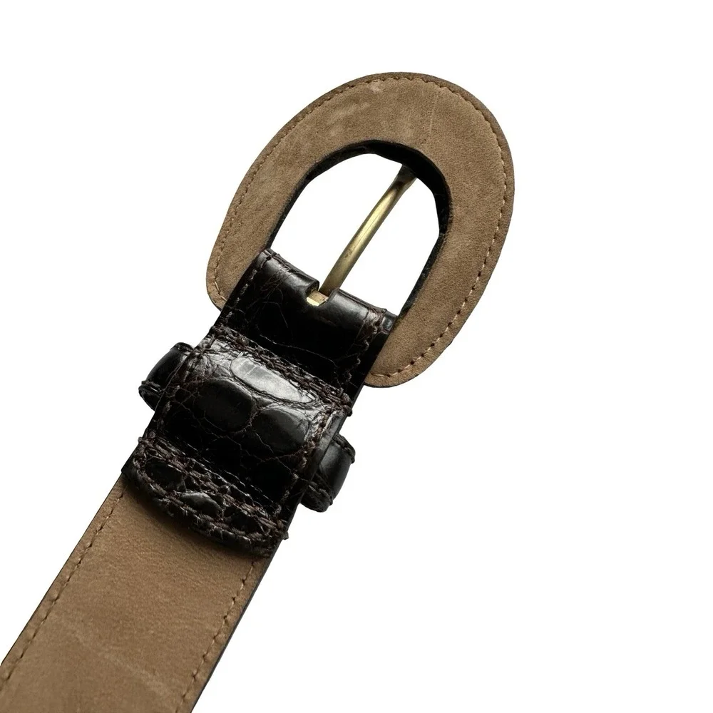 Bespoke Deep Brown Genuine American Alligator D Buckle Mens Belt Size S NWOT